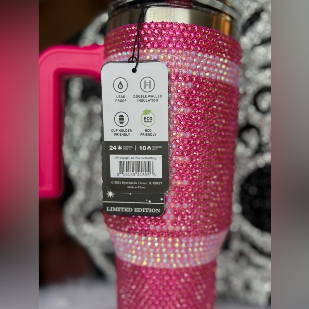 💎🩷NWT-HYDRAPEAK LIMITED ADDITION 40oz PINK BLING FOOTBALL TUMBLER💎🩷 - Picture 10 of 10